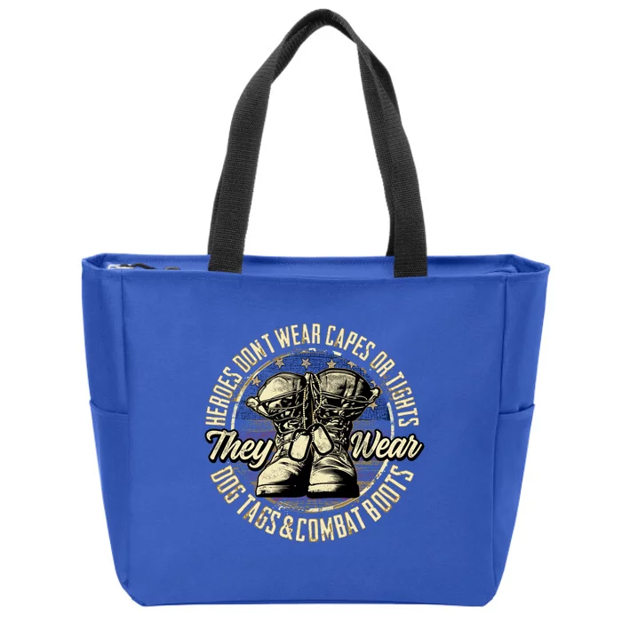 Heroes Don't Wear Capes My Brave Dad Grandpa Veterans Day Gift Zip Tote Bag