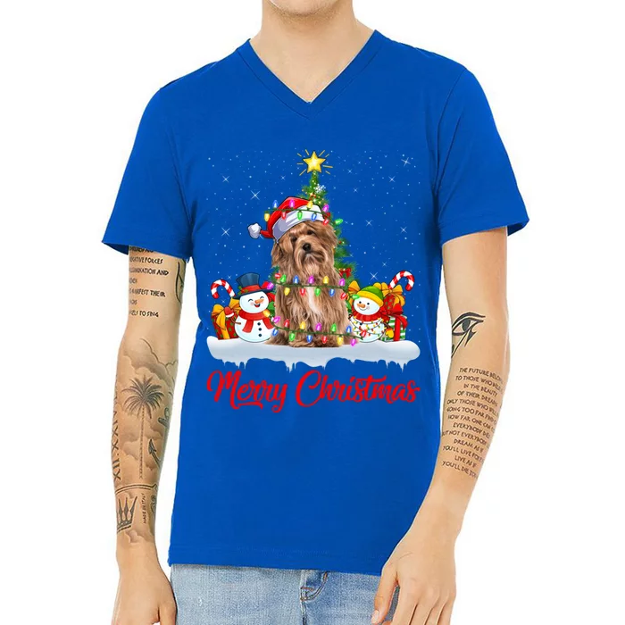 Havanese Dog Xmas Tree Lighting Santa Havanese Christmas Gift V-Neck T-Shirt