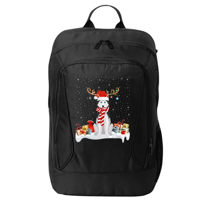 Husky Dog Xmas Lights Reindeer Santa Husky Christmas Gift City Backpack