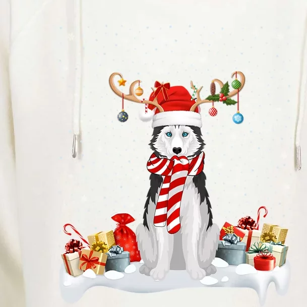 Husky Dog Xmas Lights Reindeer Santa Husky Christmas Gift Womens Funnel Neck Pullover Hood