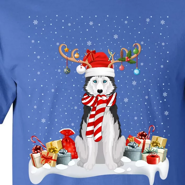 Husky Dog Xmas Lights Reindeer Santa Husky Christmas Gift Tall T-Shirt