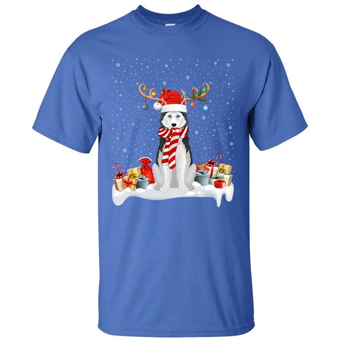 Husky Dog Xmas Lights Reindeer Santa Husky Christmas Gift Tall T-Shirt