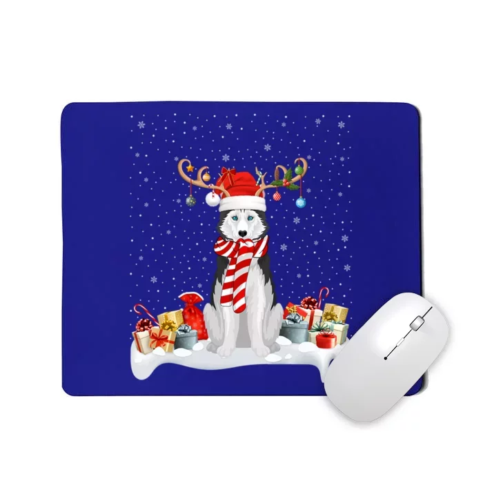 Husky Dog Xmas Lights Reindeer Santa Husky Christmas Gift Mousepad