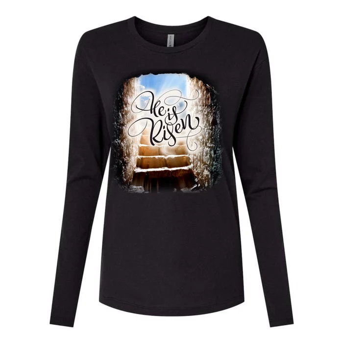 He Has Risen Jesus Christ Tomb Womens Cotton Relaxed Long Sleeve T-Shirt