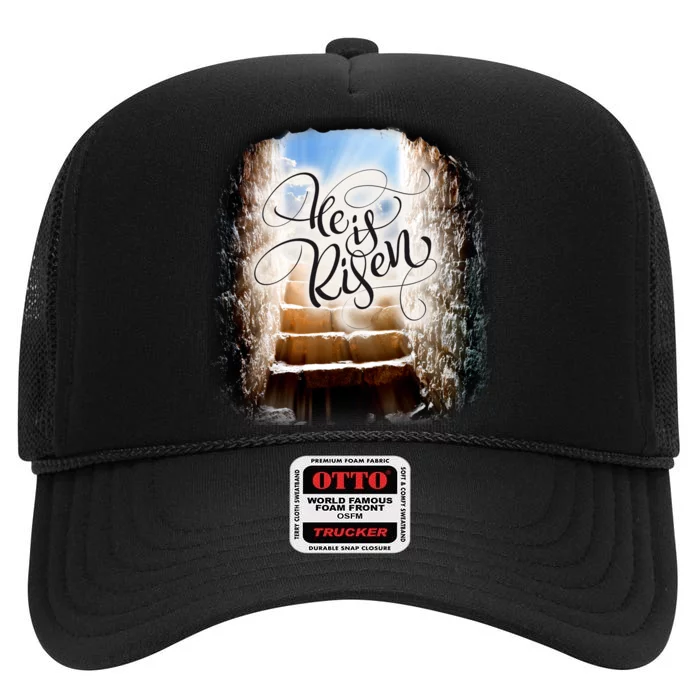 He Has Risen Jesus Christ Tomb High Crown Mesh Trucker Hat