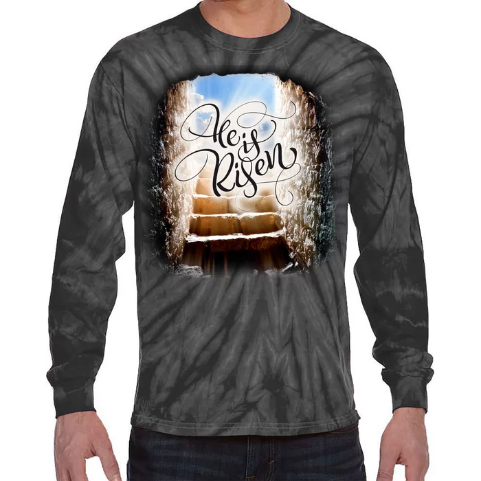 He Has Risen Jesus Christ Tomb Tie-Dye Long Sleeve Shirt