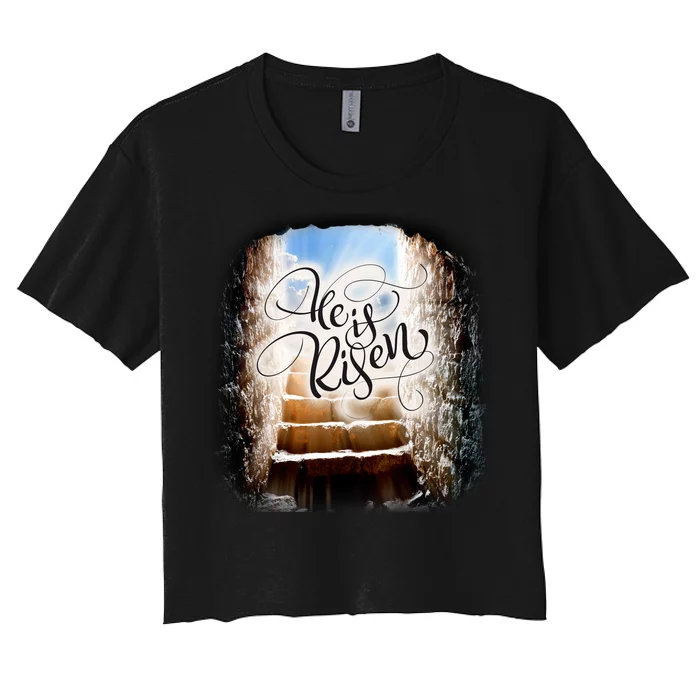 He Has Risen Jesus Christ Tomb Women's Crop Top Tee