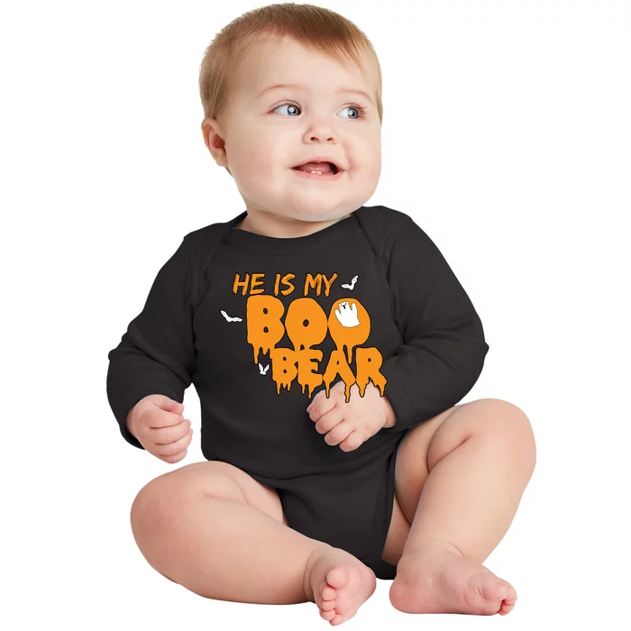 He Is My Boo Bear Baby Long Sleeve Bodysuit