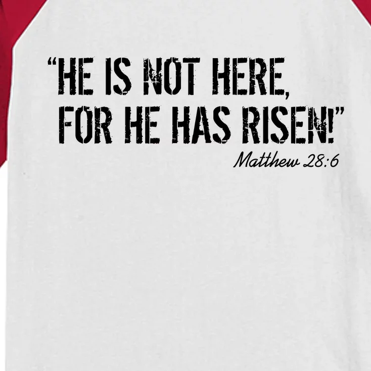 He is Not HERE, For He Has RISEN Matthew 28:6 Jesus Kids Colorblock Raglan Jersey