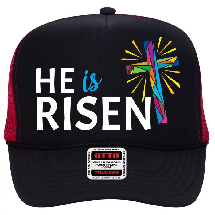 He Is Risen Colorful Cross High Crown Mesh Trucker Hat