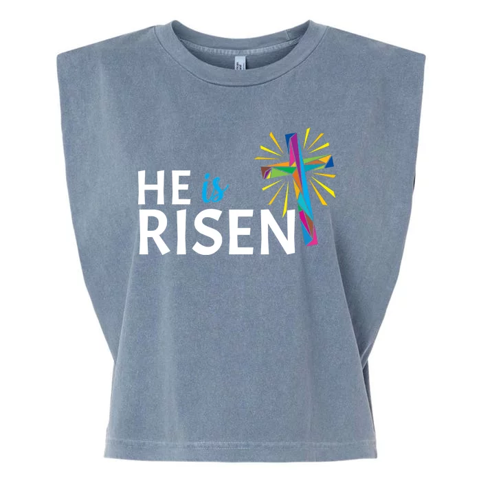 He Is Risen Colorful Cross Garment-Dyed Women's Muscle Tee