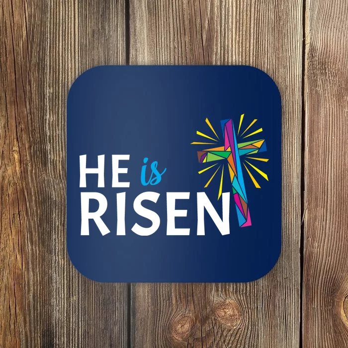 He Is Risen Colorful Cross Coaster