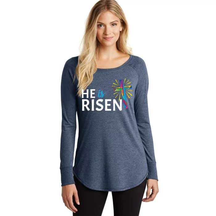 He Is Risen Colorful Cross Women's Perfect Tri Tunic Long Sleeve Shirt