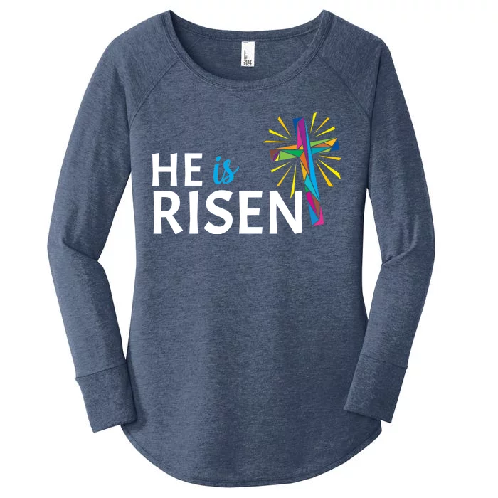 He Is Risen Colorful Cross Women's Perfect Tri Tunic Long Sleeve Shirt