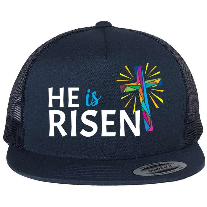 He Is Risen Colorful Cross Flat Bill Trucker Hat