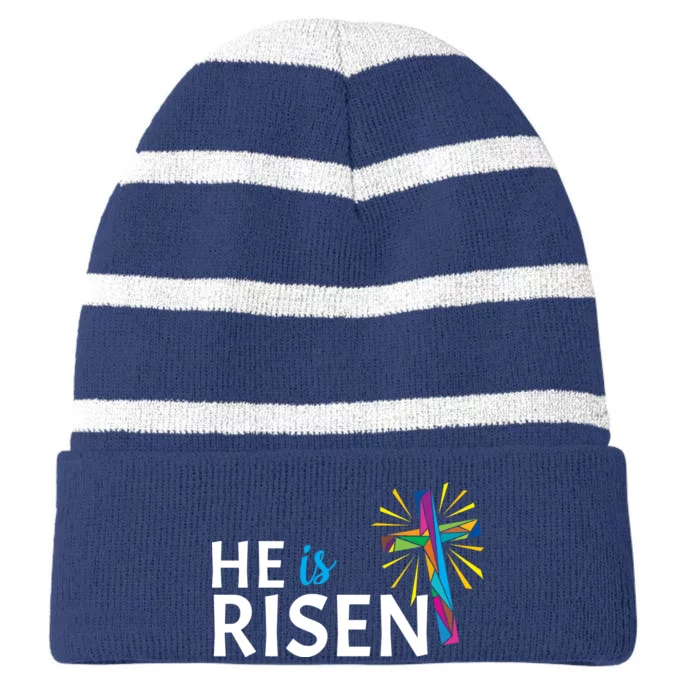 He Is Risen Colorful Cross Striped Beanie with Solid Band