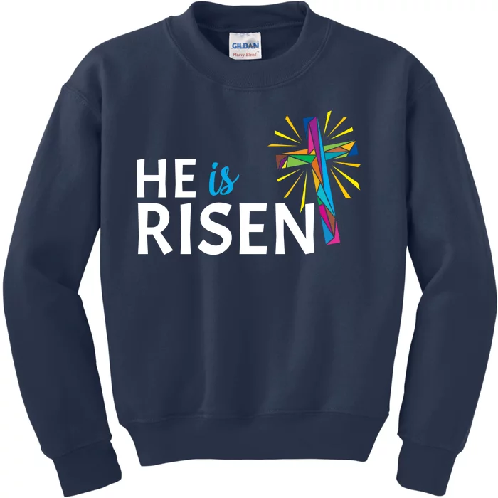 He Is Risen Colorful Cross Kids Sweatshirt