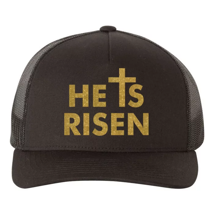 He Is Risen Jesus Savior Easter Gold Glitter Print Yupoong Adult 5-Panel Trucker Hat