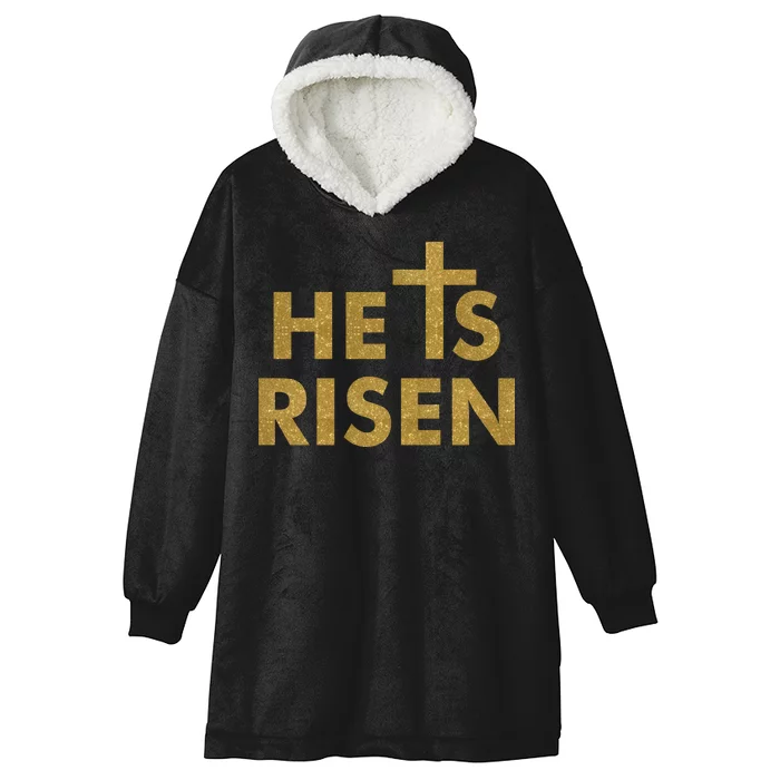 He Is Risen Jesus Savior Easter Gold Glitter Print Hooded Wearable Blanket