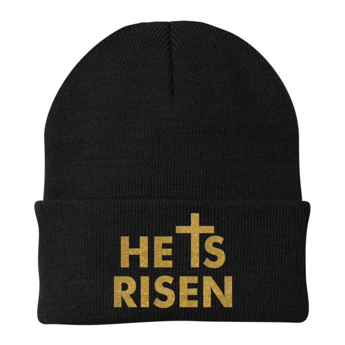 He Is Risen Jesus Savior Easter Gold Glitter Print Knit Cap Winter Beanie