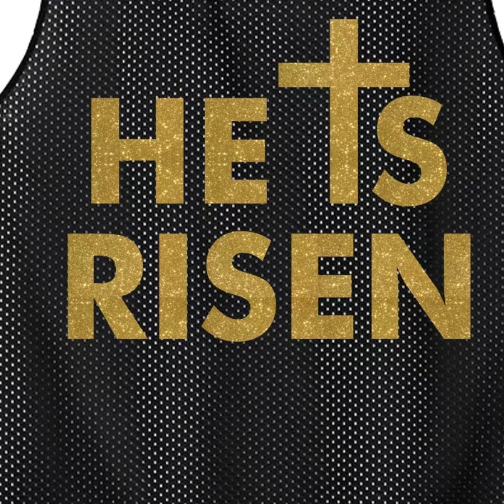 He Is Risen Jesus Savior Easter Gold Glitter Print Mesh Reversible Basketball Jersey Tank