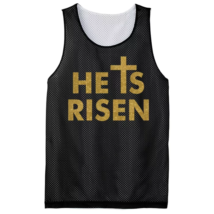 He Is Risen Jesus Savior Easter Gold Glitter Print Mesh Reversible Basketball Jersey Tank