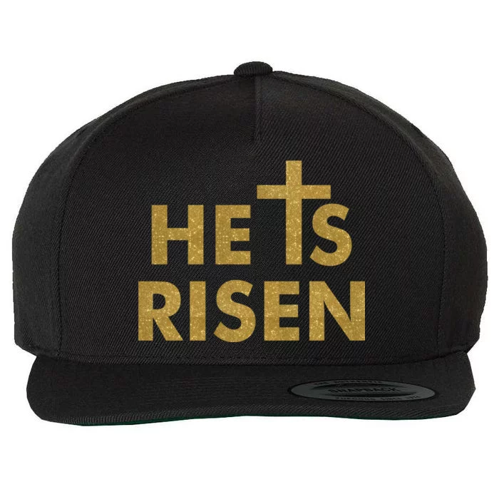 He Is Risen Jesus Savior Easter Gold Glitter Print Wool Snapback Cap