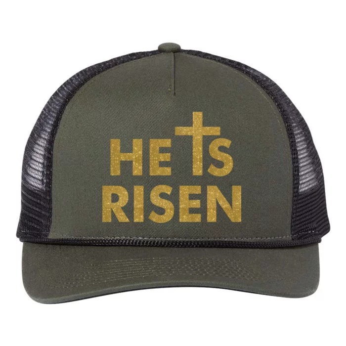 He Is Risen Jesus Savior Easter Gold Glitter Print Retro Rope Trucker Hat Cap