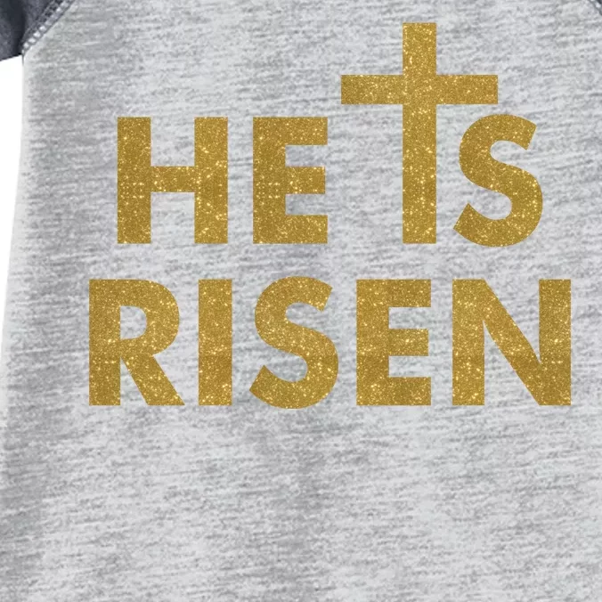 He Is Risen Jesus Savior Easter Gold Glitter Print Infant Baby Jersey Bodysuit