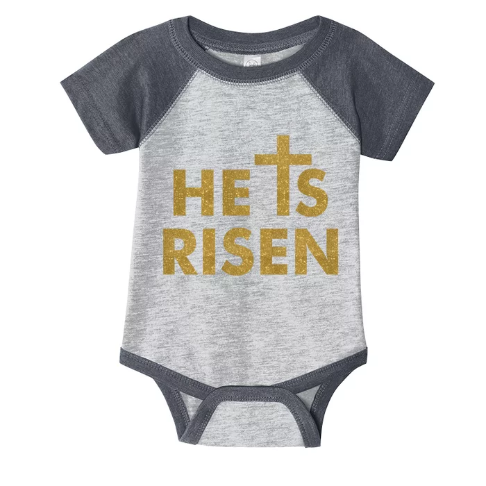 He Is Risen Jesus Savior Easter Gold Glitter Print Infant Baby Jersey Bodysuit