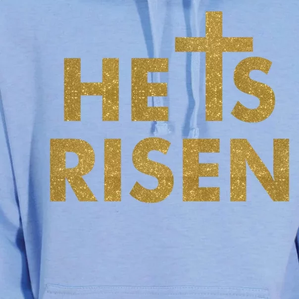 He Is Risen Jesus Savior Easter Gold Glitter Print Unisex Surf Hoodie