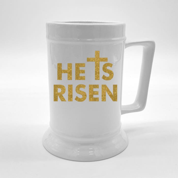 He Is Risen Jesus Savior Easter Gold Glitter Print Front & Back Beer Stein