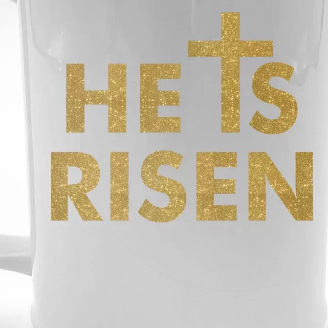 He Is Risen Jesus Savior Easter Gold Glitter Print Front & Back Beer Stein