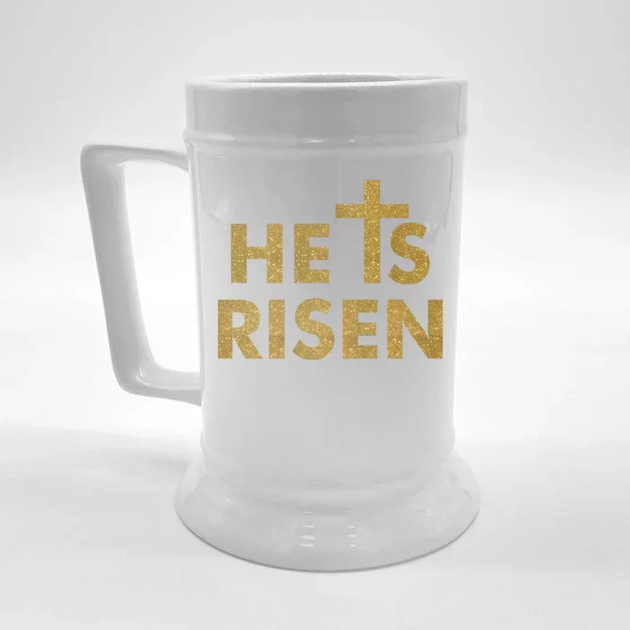 He Is Risen Jesus Savior Easter Gold Glitter Print Front & Back Beer Stein