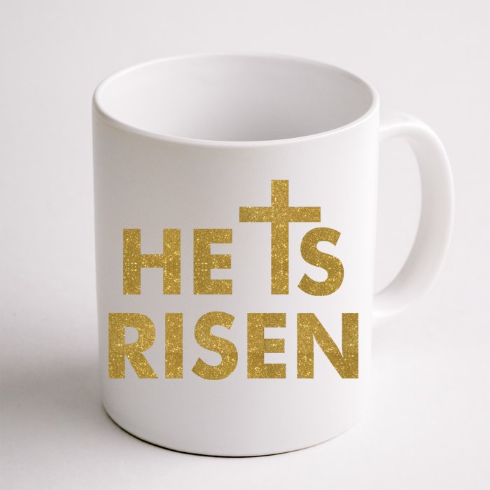 He Is Risen Jesus Savior Easter Gold Glitter Print Front & Back Coffee Mug