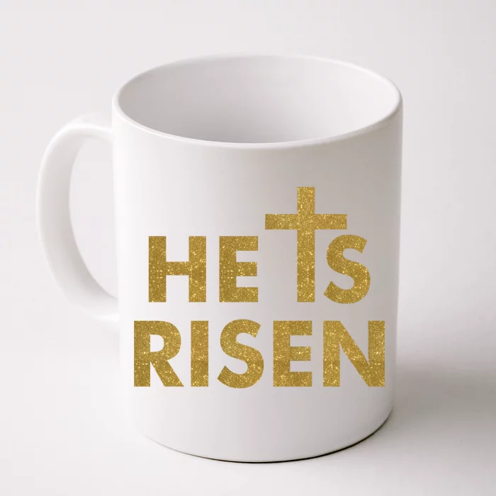 He Is Risen Jesus Savior Easter Gold Glitter Print Front & Back Coffee Mug