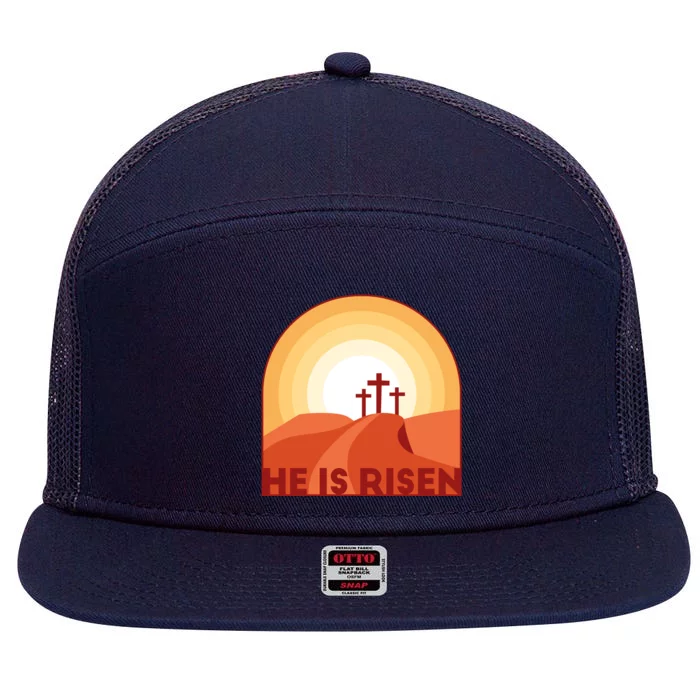 He Is Risen Sunset Jesus Christian 7 Panel Mesh Trucker Snapback Hat