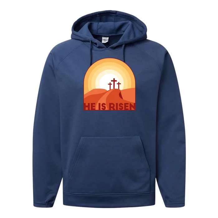 He Is Risen Sunset Jesus Christian Performance Fleece Hoodie