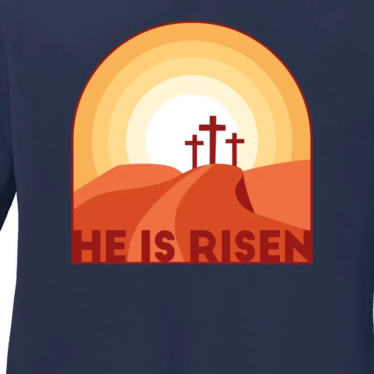 He Is Risen Sunset Jesus Christian Ladies Long Sleeve Shirt