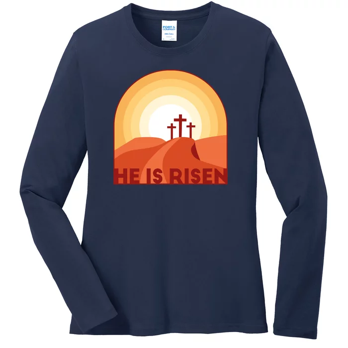 He Is Risen Sunset Jesus Christian Ladies Long Sleeve Shirt