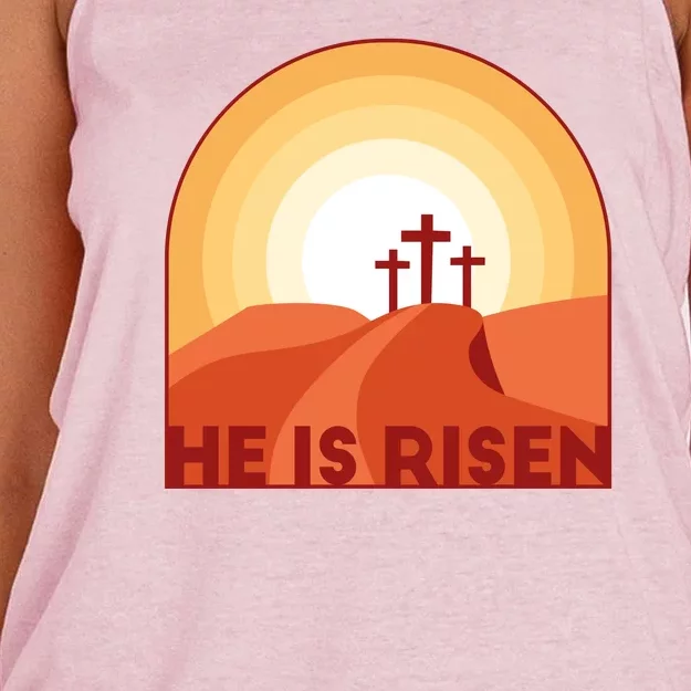 He Is Risen Sunset Jesus Christian Women's Knotted Racerback Tank