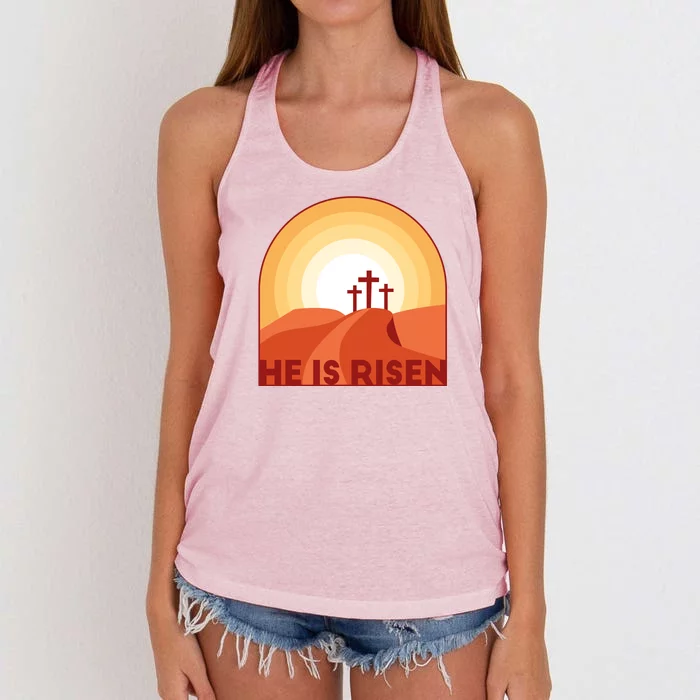 He Is Risen Sunset Jesus Christian Women's Knotted Racerback Tank