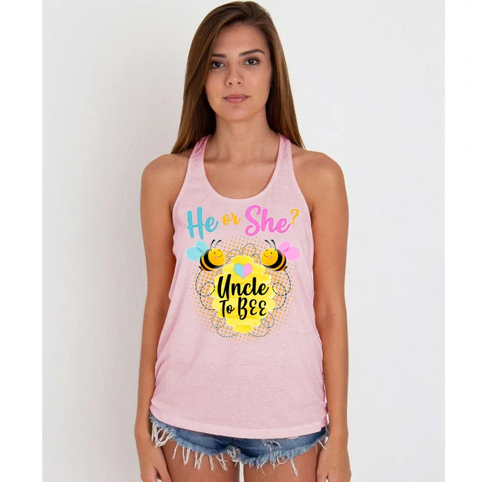 He or She? Uncle to Bee Women's Knotted Racerback Tank