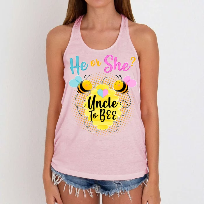 He or She? Uncle to Bee Women's Knotted Racerback Tank