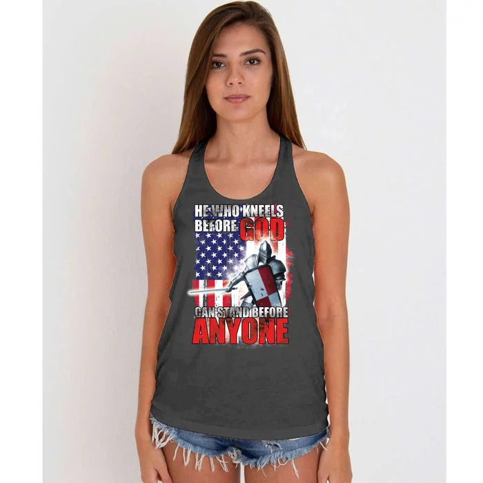 He Who Kneels Before God Can Stan Before Anyone Women's Knotted Racerback Tank