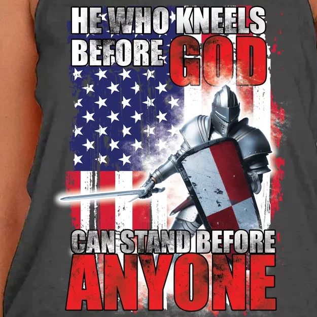 He Who Kneels Before God Can Stan Before Anyone Women's Knotted Racerback Tank