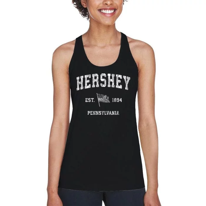 Hershey Est 1894 Pennsylvania Pa Vintage Athletic Vintage Us Flag Sports Design Women's Racerback Tank