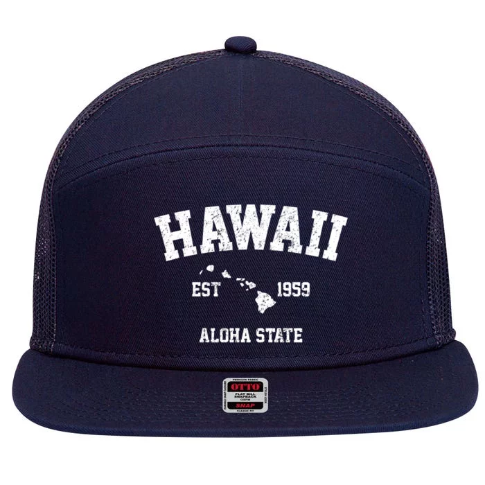 Hawaii Est 1959 Aloha State Vintage 7 Panel Mesh Trucker Snapback Hat