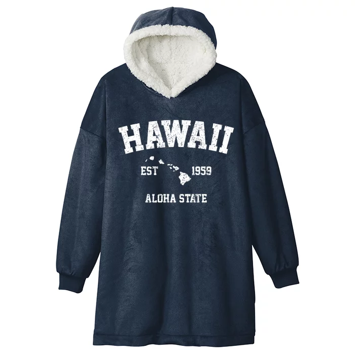 Hawaii Est 1959 Aloha State Vintage Hooded Wearable Blanket