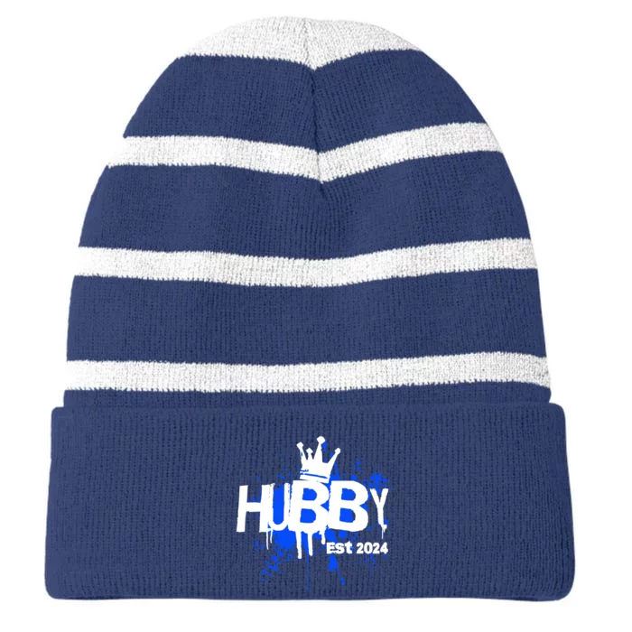 Hubby Est 2024 Striped Beanie with Solid Band